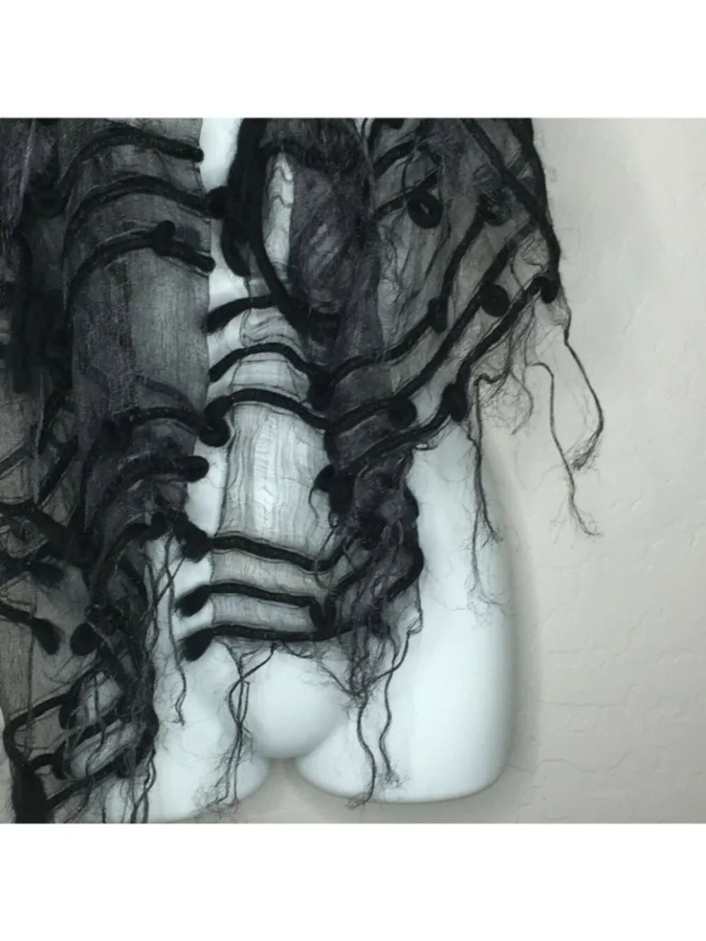 Black Sheer Womens Scarf Fringe Striped Fashion One Size 66